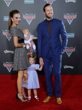 Cast member Armie Hammer the voice of Jackson Storm in the animated motion picture comedy Cars 3 attends the premiers of the film with his wife, actress Elizabeh Chambers and their son Ford Hammer and daughter Harper Hammer at the Anaheim Convention Center in Anaheim, California on June 10, 2017. Storyline: Lightning McQueen sets out to prove to a new generation of racers that he s still the best race car in the world.  LAP2017061036 JIMxRUYMEN