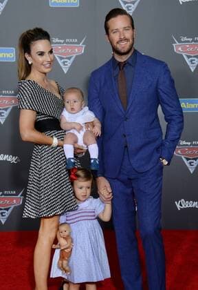 Cast member Armie Hammer the voice of Jackson Storm in the animated motion picture comedy Cars 3 attends the premiers of the film with his wife, actress Elizabeh Chambers and their son Ford Hammer and daughter Harper Hammer at the Anaheim Convention Center in Anaheim, California on June 10, 2017. Storyline: Lightning McQueen sets out to prove to a new generation of racers that he s still the best race car in the world.  LAP2017061038 JIMxRUYMEN