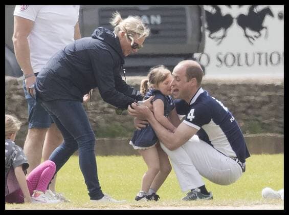 . 11 06 2017. Westonbirt, United Kingdom. The Duke of Cambridge hugs Mia Tindall, watched by her mother Zara Philips at the Gloucestershire Festival of Polo at Beaufort Polo Club in Westonbirt, Gloucestershire, United Kingdom.  xStephenxLockx xi-Imagesx IIM-15338-0034