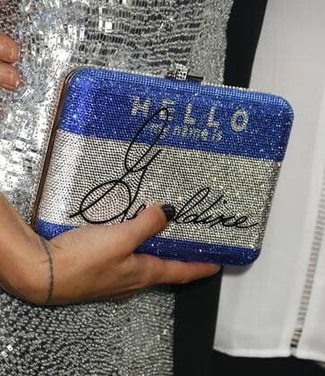 June 12, 2017 - New York, New York, U.S. - A close up of the clutch worn by actress SCARLETT JOHANSSON in honor of her Grandma twin GERALDINE DODD at the New York premiere of Rough Night held at AMC Loews Lincoln Square. New York U.S. - ZUMAk03_ 20170612_zaf_k03_097 Copyright: xNancyxKaszermanx