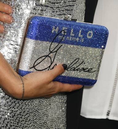 June 12, 2017 - New York, New York, U.S. - A close up of the clutch worn by actress SCARLETT JOHANSSON in honor of her Grandma twin GERALDINE DODD at the New York premiere of Rough Night held at AMC Loews Lincoln Square. New York U.S. - ZUMAk03_ 20170612_zaf_k03_100 Copyright: xNancyxKaszermanx