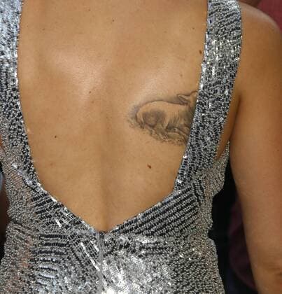 June 12, 2017 - New York, New York, U.S. - A close-up of the tattoo worn by actress SCARLETT JOHANSSON at the New York premiere of Rough Night held at AMC Loews Lincoln Square. New York U.S. - ZUMAk03_ 20170612_zaf_k03_104 Copyright: xNancyxKaszermanx