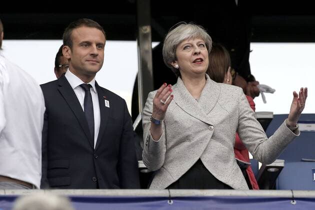 People au match France Vs Angleterre 3-2 au Stade de France. Theresa May;Emmanuel Macron Paris France  525476