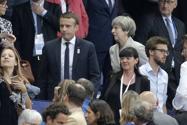 People au match France Vs Angleterre 3-2 au Stade de France. Theresa May;Emmanuel Macron Paris France  525476