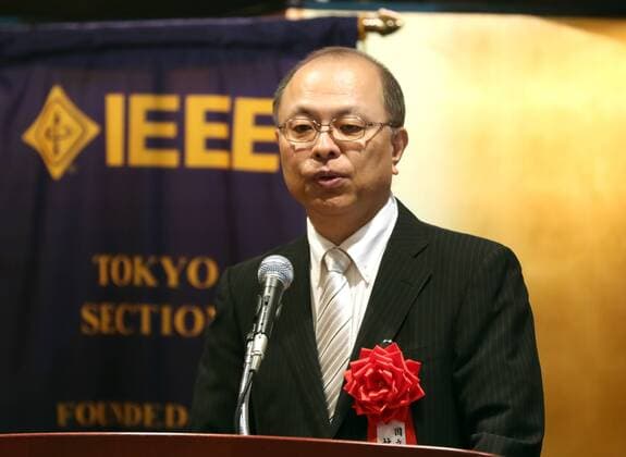 June 14, 2017, Tokyo, Japan - National Astronomical Observatory of Japan (NAOJ) Director General Masahiko Hayashi speaks as NAOJ and Mitsubishi Electric receive an Institute of Electrical and Electronics Engineers (IEEE) Milestone award from IEEE in Tokyo on Wednesday, June 14, 2017. NAOJ s Nobeyama 45-meters radio telescope has been recognized for an IEEE Milestone as the world s largestmillimeter-wave radio telescope to discover a supermassive black hole.  (lwxa011361)