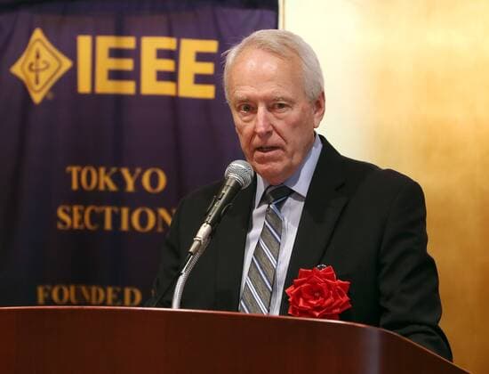 June 14, 2017, Tokyo, Japan - Institute of Electrical and Electronics Engineers (IEEE) president-elect James Jefferies speaks as he gives an IEEE Milestone award to National Astronomical Observatory of Japan (NAOJ) and Mitsubishi Electric in Tokyo on Wednesday, June 14, 2017. NAOJ s Nobeyama 45-meters radio telescope has been recognized for an IEEE Milestone as the world s largestmillimeter-wave radio telescope to discover a supermassive black hole.  (lwxa011365)