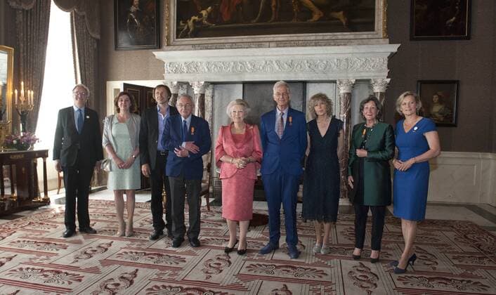 14-06-2017 Amsterdam Princess Beatrix with A. Rinnooy Kan and Mrs. M. Nillesen during the award ceremony of the silver carnation ( zilveren anjers) of the Prince Bernard culturefoundation at the royal palace in Amsterdam. The silver carnation is annually awarded to individuals who voluntarily worked for culture and nature conservation. The awards winners are Jan Buisman, Elise Wessels - van Houdt and Pieter Breuker  Copyright: xPPE WERFx