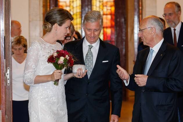 Queen Mathilde of Belgium and King Philippe - Filip of Belgium arrive for the closing concert of the Queen Elisabeth Competition Cello 2017 in Brussels, Thursday 15 June 2017.  BRUNOxFAHY 05113798
