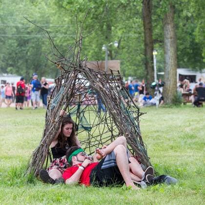 June 16, 2017 - Eau Claire, Wisconsin, U.S - Music fans relax in a twig tent during Eaux Claires Music Festival in Eau Claire, Wisconsin Eau Claire U.S. - ZUMAs135 20170616_zap_s135_056 Copyright: xDanielxDeSloverx