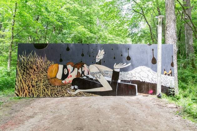 June 16, 2017 - Eau Claire, Wisconsin, U.S - An art installation, Where Peggy-O Meets Mandolin Rain in the woods during Eaux Claires Music Festival in Eau Claire, Wisconsin Eau Claire U.S. - ZUMAs135 20170616_zap_s135_061 Copyright: xDanielxDeSloverx