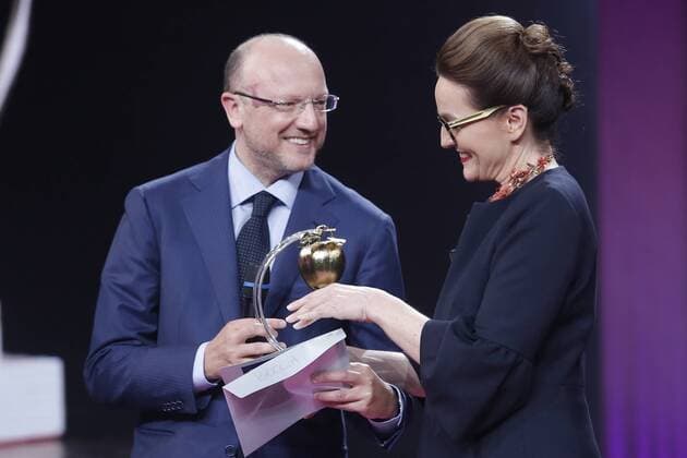 Vincenzo Boccia e Luisa Delgado Roma 16 06 2017. Rai. Trasmissione per la consegna del premio Marisa Bellisario 2017 Rome June 16th 2017. Rai tv. Assignment of the Golden Apples of the XXIX edition of the Marisa Bellisario Prize Foto Samantha Zucchi Insidefoto SamanthaxZucchi