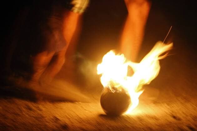 Indonesia: The fireball football Sepak bola api, or the fireball game is a unique game Indonesians play to welcome the month of Ramadan. It’s a lot like football only they have to kick a flaming fireball.  SholaitaxIriawan