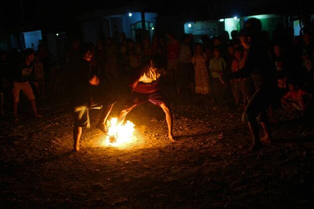 Indonesia: The fireball football Sepak bola api, or the fireball game is a unique game Indonesians play to welcome the month of Ramadan. It’s a lot like football only they have to kick a flaming fireball.  SholaitaxIriawan