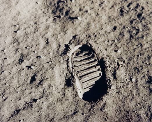 One of the first steps taken on the Moon, this is an image of Buzz Aldrin s bootprint from the Apollo 11 mission. Neil Armstrong and Buzz Aldrin walked on the Moon on July 20, 1969.  1001_011