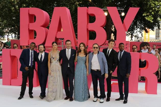 American actor CJ Jones, English director Edgar Wright, Mexican actress Eiza Gonzalez, American actor Jon Hamm, English actress Lily James, American actor Kevin Spacey, American actor Ansel Elgort and American actor Jamie Fox attend the Baby Driver UK Premiere held at Cineworld Leicester Square in London. JUNE 21st 2017  MESx171312