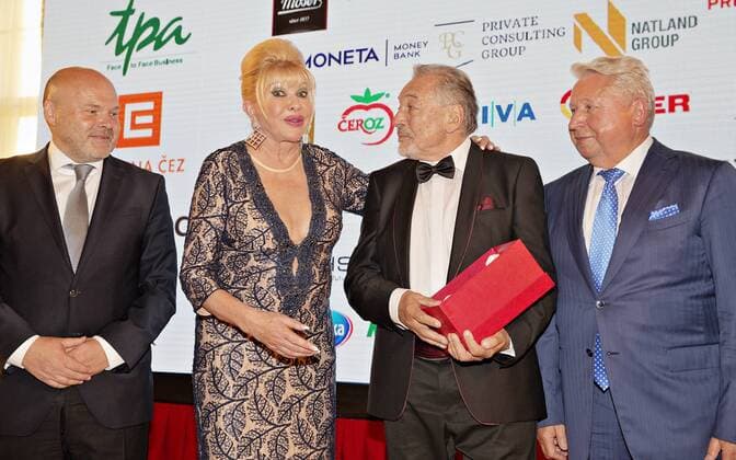 Ivana Trump, second left, a former wife of the incumbent U.S. president, internationally popular Czech pop star Karel Gott, second right, physiotherapist Pavel Kolar, left, and sports manager Miroslav Cernosek, right, are presented with the Ambassador of the Czech Republic title, a new award launched by the Spolecnost CZECH TOP group at Prague Castle, on Wednesday, June 21, 2017. The award goes to personalities whose professional successes have contributed to the Czech Republic s international fame. (CTKxPhoto RenexFluger) CTKPhotoF201706220910201
