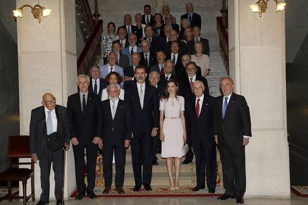 King Felipe VI of Spain and Queen Letizia of Spain attend the Presidency of the Plenary of the Spanish Royal Academy of Language RAE in presence the of of the members of the institution Manuel Seco Reymundo, Pere Gimferrer Torrens, Gregorio Salvador Caja, Francisco Rico Manrique, Francisco Rodriguez Adrados, Víctor Garcia de la Concha, Emilio Lled Inigo, Luis Goytisolo Gay, Mario Vargas Llosa, Antonio Munoz Molina, Juan Luis Cebrian Echarri, Ignacio Bosque Munoz, Luis Maria Anson Oliart, Luis Mateo Diez, Guillermo Rojo, Jose Antonio Pascual,Carmen Iglesias, Margarita Salas Falgueras, Arturo Perez-Reverte Gutierrez, Jose Manuel Sanchez Ron, Alvaro Pombo, Antonio Fernandez de Alba, Francisco Brines, Jose Manuel Blecua, Pedro Garcia Barreno, Salvador Gutierrez Ordonez, Javier Marias, Dario Villanueva Prieto, Jose Maria Merino, Soledad Puertolas Villanueva, Ines Fernandez-Ordonez, Pedro Al  (2017062205)