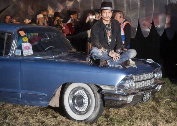 . 22 06 2017. Glastonbury, United Kingdom. Johnny Depp arriving at the Cinemageddon film festival to present his new film The Libertine at the Glastonbury Festival, United Kingdom.  xi-Imagesx IIM-15443-0008