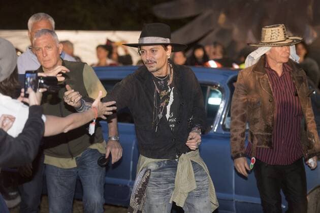 . 22 06 2017. Glastonbury, United Kingdom. Johnny Depp arriving at the Cinemageddon film festival to present his new film The Libertine at the Glastonbury Festival, United Kingdom.  xi-Imagesx IIM-15443-0024