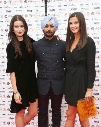 The Black Prince premiere London Indian Film Festival London.UK. Leanne Joyce, Satinder Sartaaj and Sophie Stevens at the The Black Prince premiere at the London Indian Film Festival. BFI Southbank, London UK, . 22 June 2017.LMK394-S386-230617 