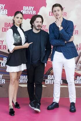 Mexican actress Eiza González, director of the film, Edgar Wright and american actor Ansel Elgort attends to the presentation of the film Baby Driver at Villa Magna Hotel in Madrid, June 23, 2017. Spain.  (20170623041)