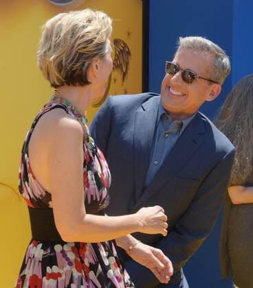 Cast members Kristen Wiig, and Steve Carell the voices of Lucy and Gru respectively in the animated motion picture comedy Despicable Me 3 attend the premiere at the Shrine Auditorium in Los Angeles on June 24, 2017. Storyline: A mysterious stranger shows up to inform Gru that he has a long-lost twin brother-a brother who desperately wishes to follow in his twin s despicable footsteps-one former super-villain will rediscover just how good it feels to be bad.  LAP2017062413 JIMxRUYMEN