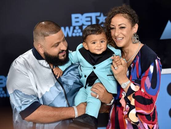 (L-R) DJ Khaled, Asahd Tuck Khaled and Nicole Tuck attend the 17th annual BET Awards at Microsoft Theater in Los Angeles on June 25, 2017. The ceremony celebrates achievements in entertainment and honors music, sports, television, and movies released between April 1, 2016 and March 31, 2017.  LAP20170625239 CHRISTINExCHEW