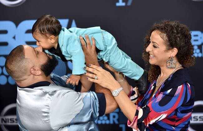 (L-R) DJ Khaled, Asahd Tuck Khaled and Nicole Tuck attend the 17th annual BET Awards at Microsoft Theater in Los Angeles on June 25, 2017. The ceremony celebrates achievements in entertainment and honors music, sports, television, and movies released between April 1, 2016 and March 31, 2017.  LAP20170625241 CHRISTINExCHEW