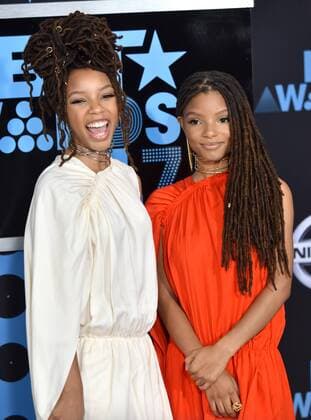 (L-R) Singers Halle Bailey and Chloe Bailey attend the 17th annual BET Awards at Microsoft Theater in Los Angeles on June 25, 2017. The ceremony celebrates achievements in entertainment and honors music, sports, television, and movies released between April 1, 2016 and March 31, 2017.  LAP20170625288 CHRISTINExCHEW