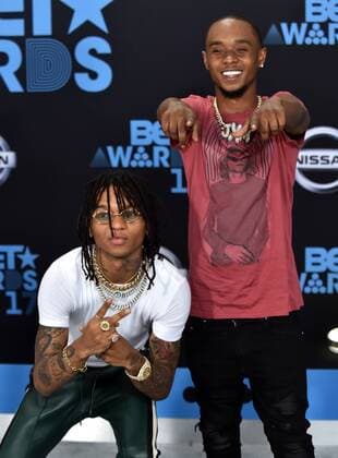 Swae Lee (L) and Slim Jxmmy of Rae Sremmurd attend the 17th annual BET Awards at Microsoft Theater in Los Angeles on June 25, 2017. The ceremony celebrates achievements in entertainment and honors music, sports, television, and movies released between April 1, 2016 and March 31, 2017.  LAP20170625477 CHRISTINExCHEW