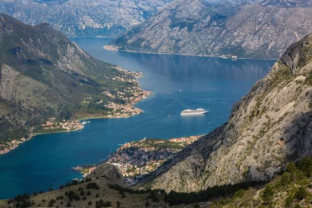 Cruise ship in the Bay of Kotor, UNESCO World Heritage Site, Montenegro, Europe Copyright: MattxParry 1263-25