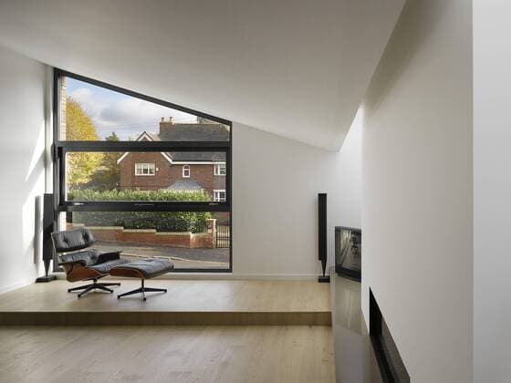 Designklassiker von Ray und Charles Eames Eames chair and stool in a minimal space, Private House, Worsley, Architects: Architects: Stephenson Bell United Kingdom  Copyright: xDanielxHopkinsonx 12464-120-1