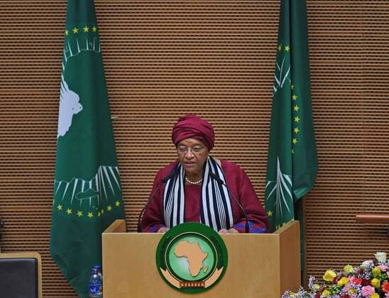 (170704) -- ADDIS ABABA, July 4, 2017 -- Liberian President Ellen Johnson Sirleaf addresses the closing session of the 29th African Union summit in Addis Ababa, capital of Ethiopia, on July 4, 2017. The 29th African Union (AU) summit concluded on Tuesday amid call for strong collaboration among African countries to tackle key regional and global issues. ) (dtf) ETHIOPIA-ADDIS ABABA-AFRICAN UNION ChenxCheng 