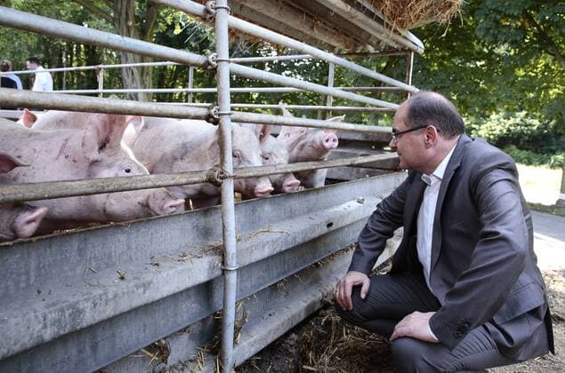 Themen der Woche Bilder des Tages Bundeslandwirtschaftsminister Christian Schmidt, CSU, besucht den Tierwohlbetrieb von Gabriele Moerixmann, ein Schweinszuchtbetrieb in Hilter, 06.07.2017. Deutschland Copyright: xUtexGrabowskyx xphotothek.netx
