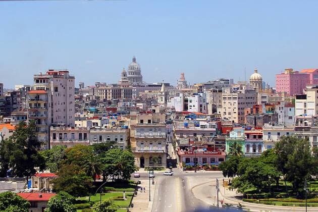 HAVANA, CUBA - JULY 01: A view from the Canal de Entrada with the El Capitolio dome standing tall in the background and the Museum of the Revolution to the far right with the white dome and gold trim on July 01, 2017, in Havana, Cuba. (Photo by Cliff Welch Icon Sportswire) EDITORIAL USE ONLY