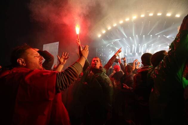 TVER REGION, RUSSIA â€“ JULY 8, 2017: Festival-goers set off firecrackers at the 2017 Nashestvie open air rock music festival. Alexander Ryumin TASS  TS056A5A