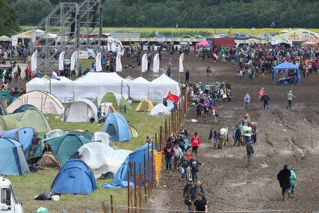 TVER REGION, RUSSIA â€“ JULY 9, 2017: Festival-goers at the 2017 Nashestvie open air rock music festival. Alexander Ryumin TASS  TS056AD2