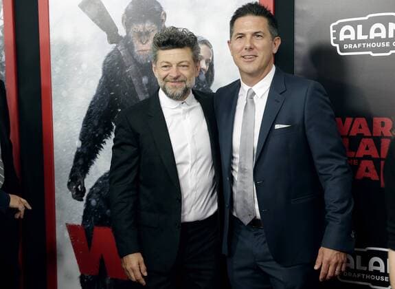 Andy Serkis and Dylan Clark arrive on the red carpet at War for the Planet Of The Apes premiere at SVA Theater on July 10, 2017 in New York City.  NYP20170710102 JOHNxANGELILLO