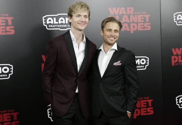 Max Lloyd-Jones and Chad Rook arrive on the red carpet at War for the Planet Of The Apes premiere at SVA Theater on July 10, 2017 in New York City.  NYP20170710128 JOHNxANGELILLO