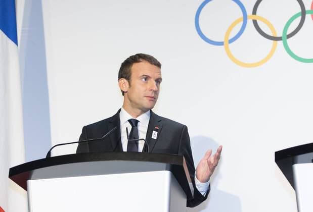 (170711) -- LAUSANNE, July 11,2017 -- French President Emmanuel Macron addresses at the Olympic Museum in Lausanne, Switzerland, July 10, 2017. Members of IOC will hold a session for presentations by the campaign teams for Los Angeles and Paris on July 11th and 12th. ) (SP)SWITZERLAND-LAUSANNE-OLYMPIC GAMES-2024 BID XuxJinquan 