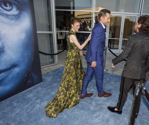 July 12, 2017 - Los Angeles, California, U.S - Actors Rose Leslie, Nikolaj Coster-Waldau and Kit Harington, arrive at the Premiere Of HBO s Game Of Thrones Season 7 at Walt Disney Concert Hall on July 12, 2017 in Los Angeles, California. Los Angeles U.S. - ZUMAg199 20170712_zap_g199_093 Copyright: xMichaelxGouldingx