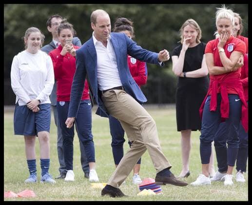. 13 07 2017. London, United Kingdom. The Duke of Cambridge during a kick about with the England Women football team in the grounds of Kensington Palace in London after a reception to wish the team good luck in the forthcoming UEFA Women s Euro 2017 tournament in the Netherlands.  xStephenxLockx xi-Imagesx IIM-15554-0047