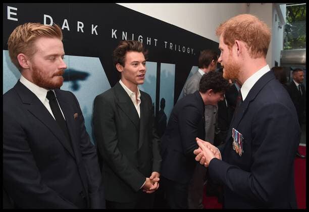. 13 07 2017. London, United Kingdom. Prince Harry Dunkirk veterans. (L-R) Actors Jack Lowden and Harry Styles are greeted by Prince Harry at the Dunkirk World Premiere at Odeon Leicester Square on July 13, 2017 in London, England.  xi-Imagesx xPoolx IIM-15567-0005
