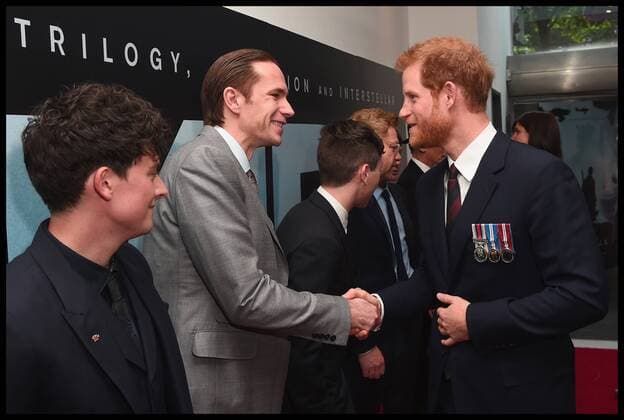 . 13 07 2017. London, United Kingdom. Prince Harry Dunkirk veterans. Prince Harry (R) and actors Aneurin Barnard (L) and James D Arcy (C) attend the Dunkirk World Premiere at Odeon Leicester Square on July 13, 2017 in London, England  xi-Imagesx xPoolx IIM-15567-0007