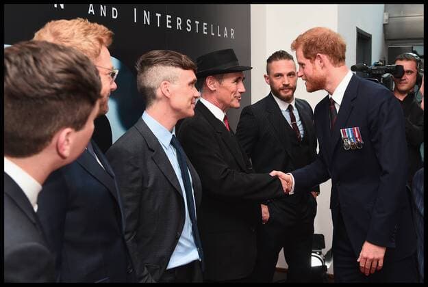 . 13 07 2017. London, United Kingdom. Prince Harry Dunkirk veterans. Prince Harry (2nd R) and actors (L-R) Barry Keoghan, Sir Kenneth Branagh, Cillian Murphy and Mark Rylance and Tom Hardy attend the Dunkirk World Premiere at Odeon Leicester Square on July 13, 2017 in London, England.  xi-Imagesx xPoolx IIM-15567-0012