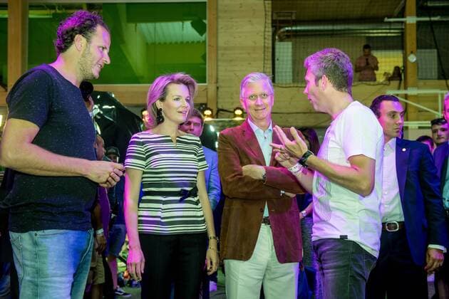 King Philippe - Filip of Belgium and Queen Mathilde of Belgium and the two brothers - owners of Tomorrowland Manu Beers (black T shirt) and Michiel Beers, pictured during a royal visit, on a visit at the Tomorrowland music festival, Friday 21 July 2017. The 13th edition of Tomorrowland electronic music festival takes place at the De Schorre terrain in Boom from 20 to 23 July 2017 and from 27 to 30 July 2017.  POOLxDANNYxGYS 05136146