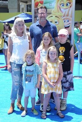 July 23, 2017 - Hollywood, California, U.S. - Tori Spelling, Family attends The Los Angeles Premiere of The Emoji Movie held at the Regency Village Theater in Westwood, California on July 23, 2017. 2017 Hollywood U.S. - ZUMAl86_ 20170723_zaf_l86_087 Copyright: xDavexLongendykex