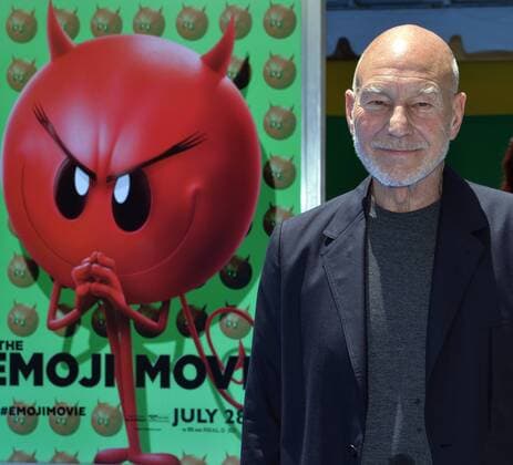 Cast member Patrick Stewart, the voice of Poop in the animated motion picture comedy The Emoji Movie attends the premiere of the film at the Regency Village Theatre in the Westwood section of Los Angeles on July 23, 2017. Storyline: Gene, a multi-expressional emoji, sets out on a journey to become a normal emoji.  LAP2017072347 JIMxRUYMEN