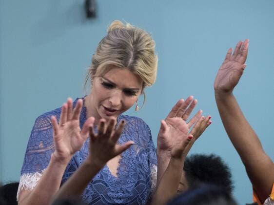 Ivanka Trump interacts with students after she and Education Secretary Betsy DeVos read Rosie Revere, Engineer to early grade school children at the Spark Lab at the National Museum of American History in Washington, DC on July 25, 2017. DeVos and Ivanka Trump focused the event on getting girls excited about STEM studies as they participated in certain science experiments.  WAS2017072545 PatxBenic