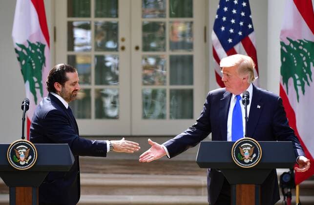 President Donald Trump (R) shakes hands with Prime Minister Saad Hariri of Lebanon during a joint press conference in the Rose Garden at the White House in Washington, D.C. on July 25, 2017.  WAP20170725315 KEVINxDIETSCH